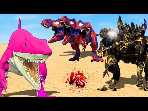 3 Head Spider-Man T-Rex vs Pink Shark vs Lava Godzilla Dinosaurs Battle, Dinosaur Attack 🌍 JWE