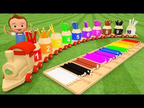 Wooden Toy Train Color Pencils Learn Numbers and Baby Fun Play | Kids Learning Educational Videos