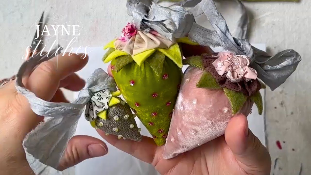 Strawberry Pincushion Details: Yo-Yos, Felt Leaf Toppers & Tiny Liberty Flowers