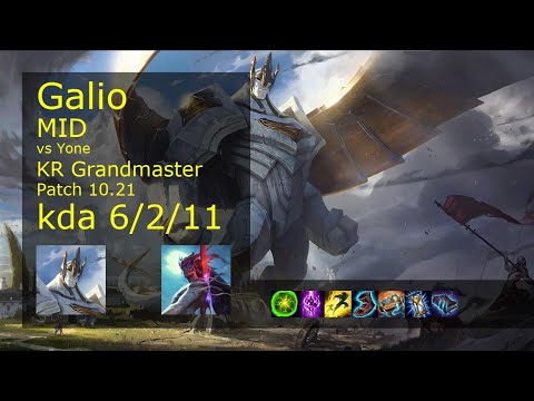 Galio Mid vs Yone - KR Grandmaster 6/2/11 Patch 10.21 Gameplay // [롤] 갈리오 vs 요네 미드
