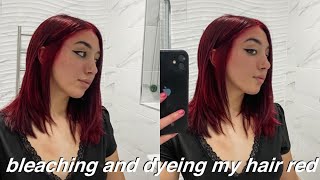 Bleaching and dyeing my hair red/burgundy | hair transformation