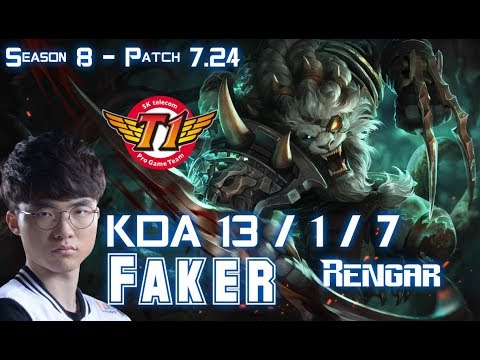 SKT T1 Faker RENGAR vs JARVAN IV Jungle - Patch 7.24 KR Ranked