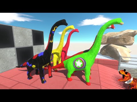 SPIDERMAN BRACHIOSAURUS vs SPINOSAURUS T-REX DEATH CLIMB  Animal Revolt Battle Simulator