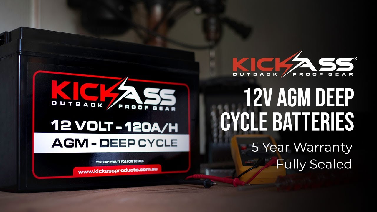 The KickAss 12V 120Ah Deep Cycle AGM Battery with 22 AMP AC Charger