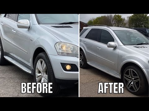 Mercedes ML body kit installation and colour coating ing the side skirts.
