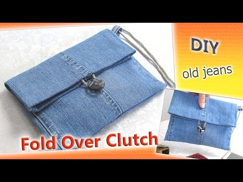 DIY Denim Bag Purse - How To Convert Old Jeans Into Fold Over Clutch - Old Jeans Crafts