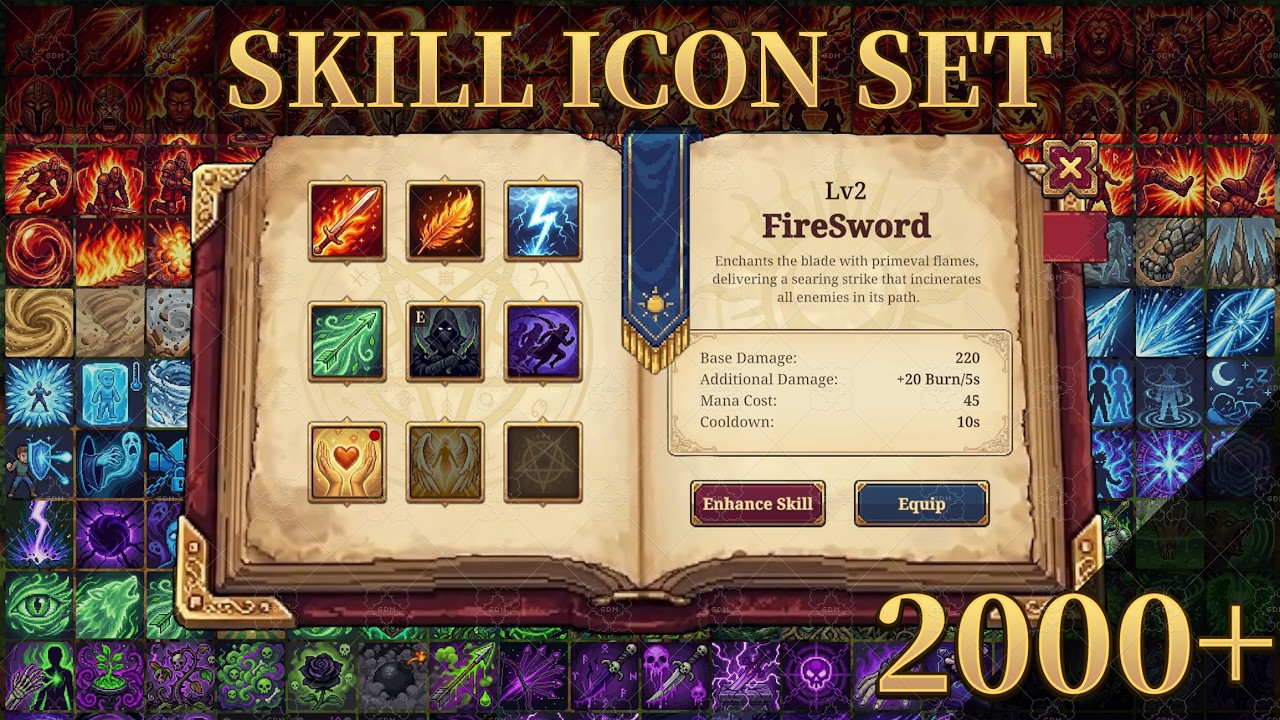 [Unity Asset] Pixel Skill Icons & Book UI Kit - Demo & 1.2 Update