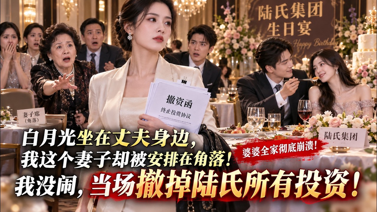 白月光坐在丈夫身邊，我這個妻子卻被安排在角落！我沒鬧，當場撤掉陸氏所有投資，婆婆全家徹底崩潰?