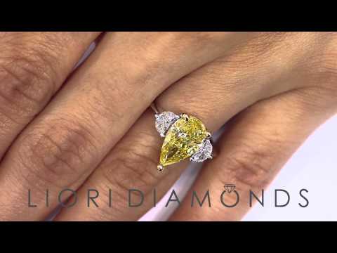 FD-SOLD-099 - 3.08 Carat Fancy Yellow Pear Shape Diamond Engagement Ring 18k White Gold