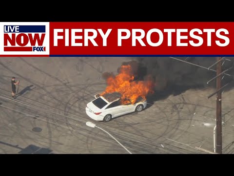 Video | Car engulfed in flames at anti-ICE protests in Los Angeles area | LiveNOW from FOX