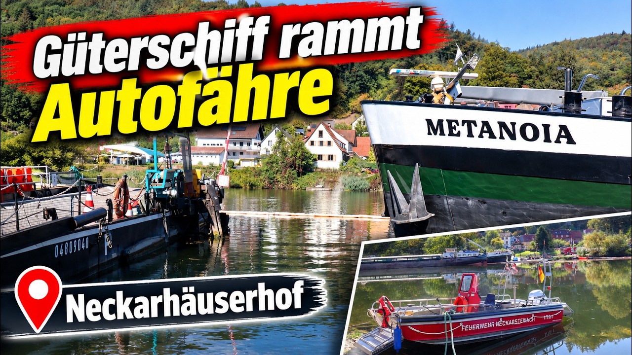 Güterschiff rammt Autofähre auf dem Neckar - Hoher Sachschaden