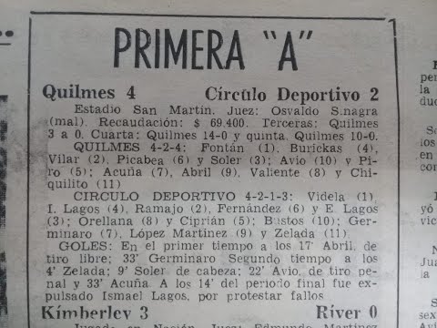 FUTBOL QUILMES 4-2 CIRCULO DEPORTIVO MAR DEL PLATA 12-05-1968