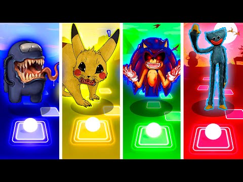 among us VS pikachu VS sonic exe VS huggy wuggy | tiles hop edm rush | battle 59