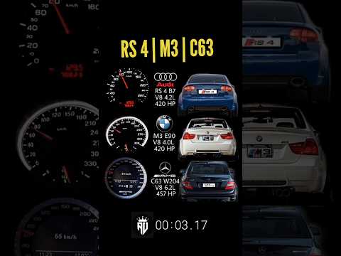 Audi RS4 vs BMW M3 vs Mercedes C63 w 204 #audi #bmw #m3  #acceleration