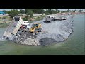 Update Awesome Action Dump Truck Spreading Rock Stone into Water Wheel Loader Pushing Stone
