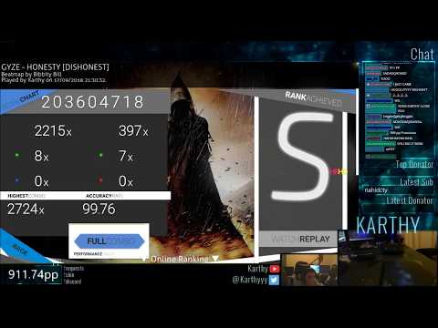 Karthy丨New std Record丨941pp 99.76%FC#1丨GYZE - HONESTY [DISHONEST] +HDHR