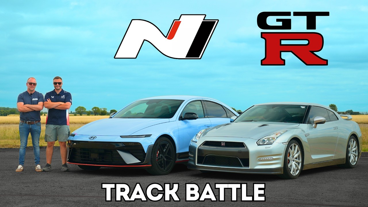 Hyundai Ioniq 6 N and Nissan GT-R on a race track