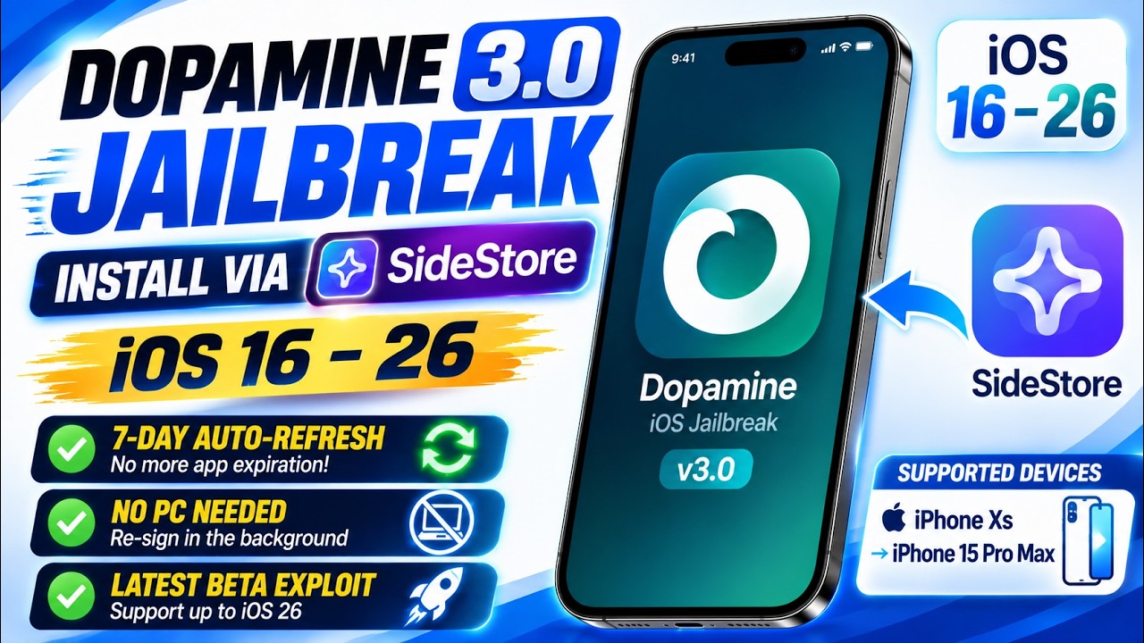 How to Install Dopamine 3.0 Jailbreak via SideStore (iOS 16 - 26) (iPhone Xs - iPhone 15 Pro Max)