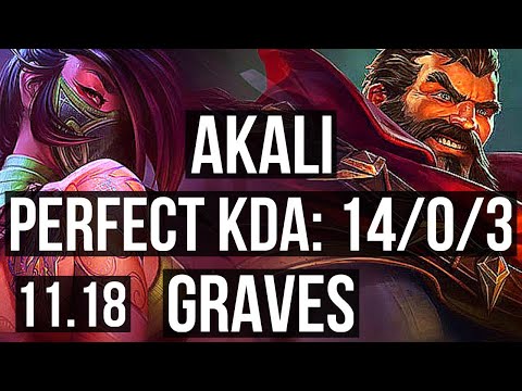 AKALI vs GRAVES (TOP) | 14/0/3, Legendary, 7 solo kills, 800+ games | KR Diamond | v11.18