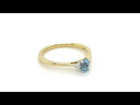 Aquamarine 0.25ct Diamond 0.05ct Three Stone Ring 9k Yellow Gold
