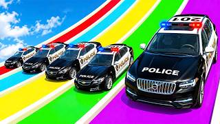 Giant & Small Police Car vs Portal Trap with Slide Colors – Cars vs Trains – BeamNG.Drive