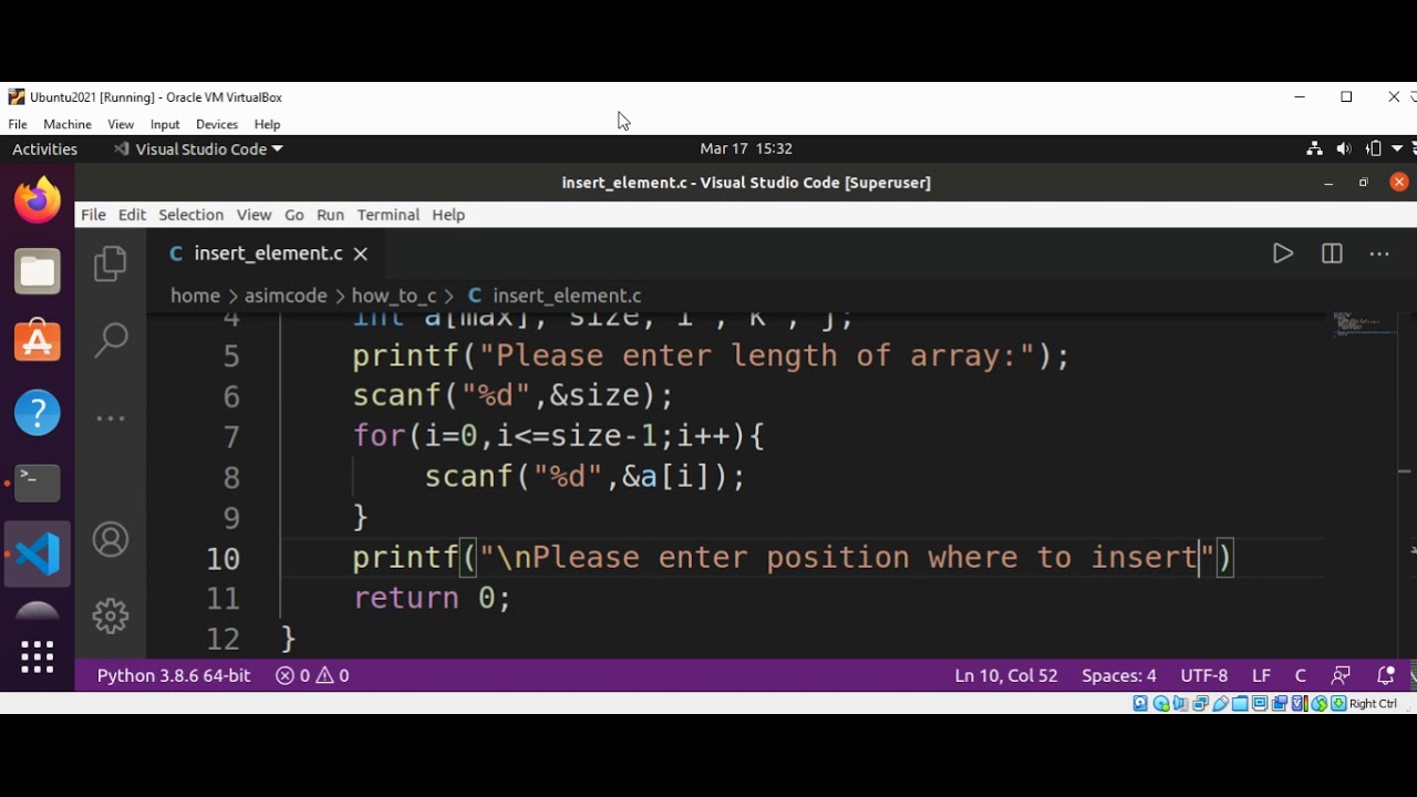 C program to insert an element in-between an array