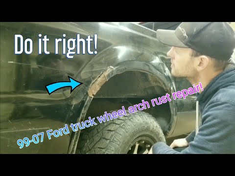 How to Weld in wheel arch rust repair panel (99-07 Ford f250) part 1 Disassembly