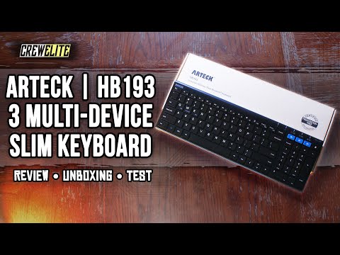 Arteck HB193 Universal Bluetooth Keyboard Multi-Device Stainless Steel Full Size Wireless Keyboard for Windows, iOS, Android, Computer Desktop Laptop Surface Tablet Smartphone Rechargeable Battery video review thumbnail