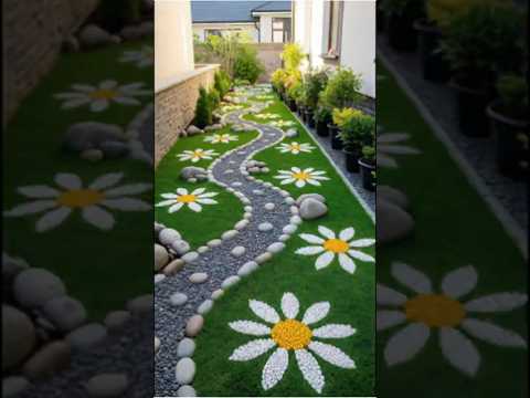 Creative Pebble Flower Garden Path | Small Backyard Landscaping Idea #gardeninspiration #backyard