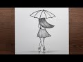 Drawing Of Girl Holding Umbrella How To Draw Easy Girl Picture Step By Step Tutorial