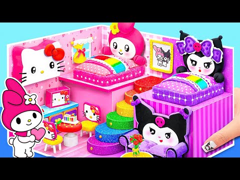 Build My Melody House with Cute Kitchen, Purple Room for Kuromi | DIY Miniature Cardboard House