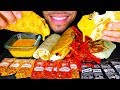 ASMR TACO BELL MUKBANG WITH CHEESE SAUCE JERRY BURRITO EATING CHEDDAR CHALUPA VEGAN CRUNCHWRAP