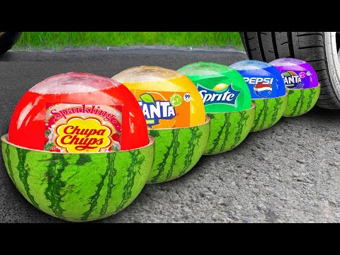 Best Crushing Experiments! Car vs Coca Cola, Fanta, Mirinda, Mnt Dew Balloons! Crunchy & Soft Things