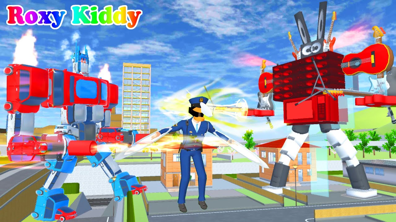 Polisi Yuta Chainsawman Melawan Optimus Prime & Speakerman Yg Lagi Berantem 😖 | Sakura Simulator