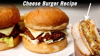 Cheese Burger Recipe - CRUNCHY CHEESY Veg Burger in Fast Food Style - CookingShooking