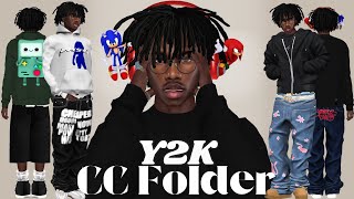 Sims 4 Male CC Folder: Cyber Y2K Lookbook  + CC Links 🎧💗| Sims 4 CC Clothes