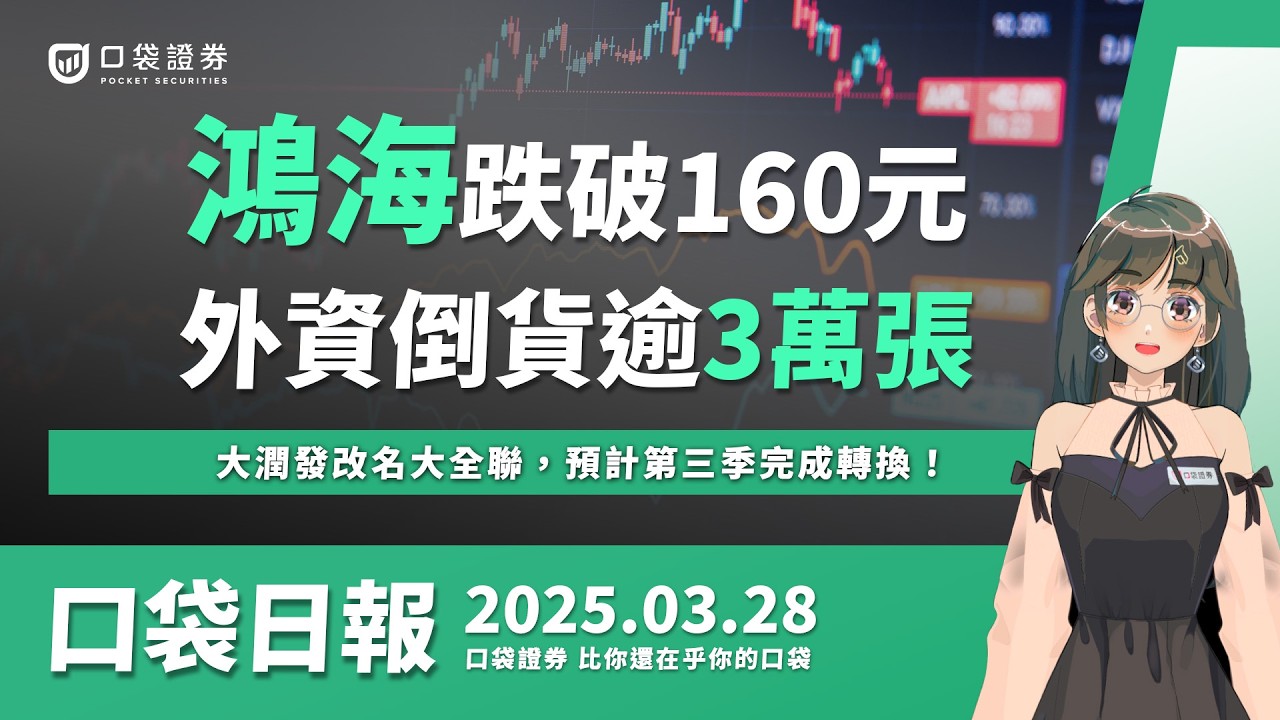 【口袋日報】鴻海跌破160元,外資倒貨逾3萬張!大潤發改名大全聯,預計第三季完成轉換!2025.03.28