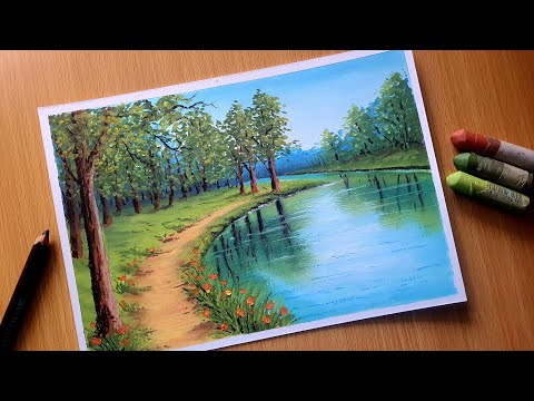 Oil Pastel Nature Drawing for Beginners / PATHWAY IN FOREST / Oil Pastel Scenery Landscape Drawing