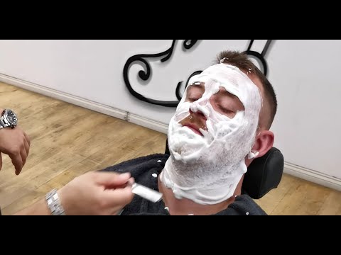 razor wet shave chin strap ASMR massage from BARBER Turko