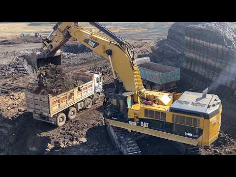 Cat 390D Excavator Loading Overburden On 4 Axle Trucks - Interkat SA