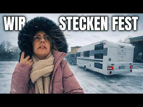 Wintercamping & Eisiger Wintersturm Abreise zum nächsten Campingplatz - Wohnwagen winterfest machen