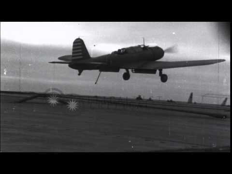 USS Wasp flight operations: crashing of SB2U. HD Stock Footage
