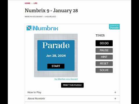 Numbrix January 28 2024