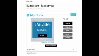 Solve Daily Numbrix 9 Puzzle: 1/28/2024 (ASMR)