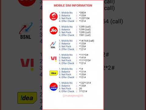 Mobile SIM Information | Jio | Airtel | Vodafone | Idea | Aircel | BSNL #shorts #ytshorts #newupdate