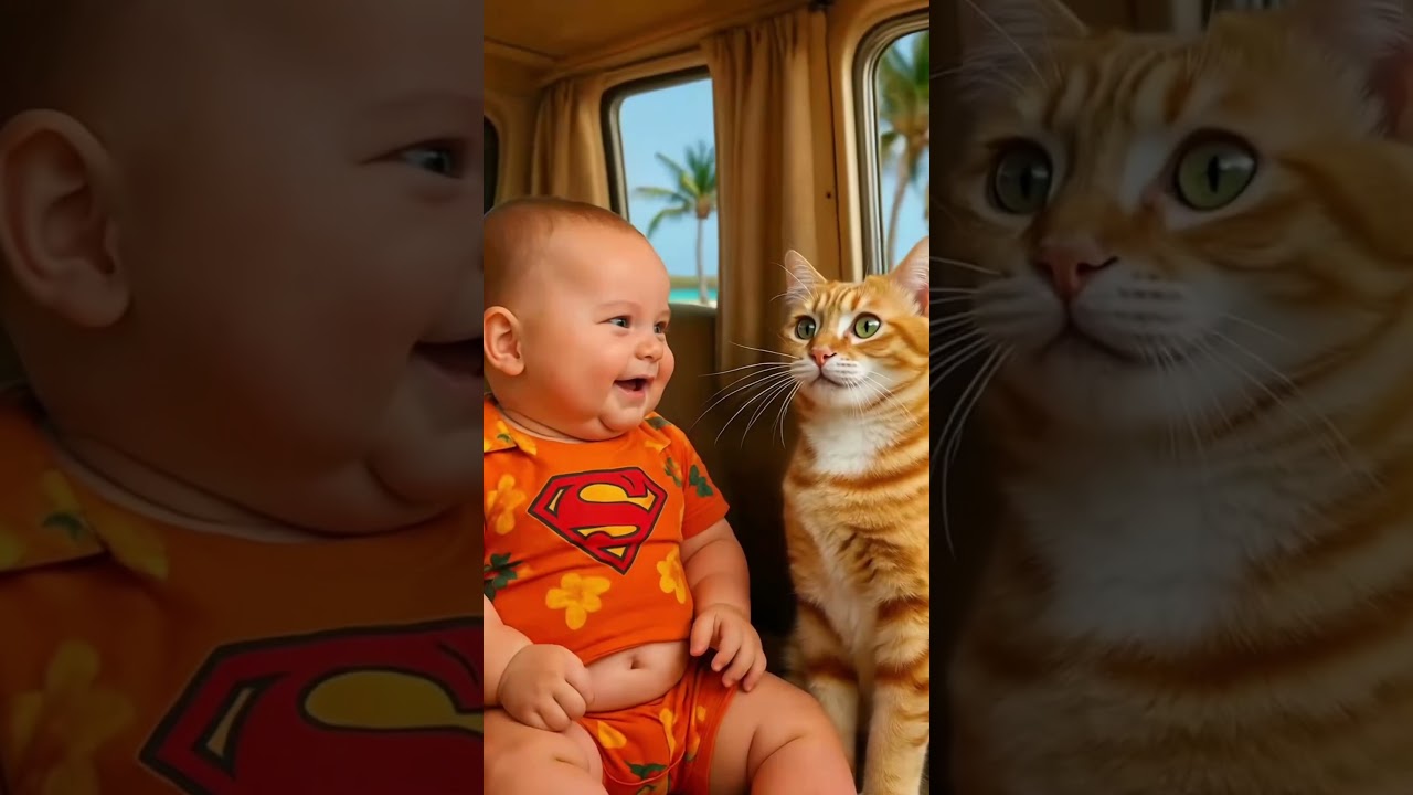 🚐南国ドライブ中に笑いが止まらない🤣スーパーベビーとタマ二郎、今日も最高のコンビ🌴🐱 #赤ちゃん #猫 #スーパーベビー #タマ二郎 #爆笑動画 #癒し動画 #南国 #ドライブ #笑いの連鎖