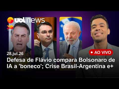Defesa de Flávio compara vídeo de Bolsonaro com IA a ‘boneco’; Crise Brasil-Argentina; Lula e mais
