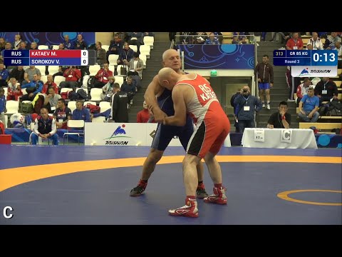 Round 3 GR - 85 kg: V. SOROKOV (RUS) df. M. KATAEV (RUS) by FALL, 4-0