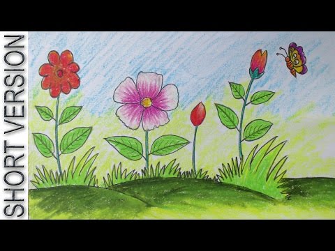 How to Draw a Scenery with Flowers for Beginners Short Version