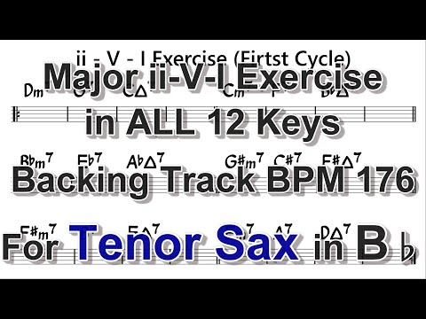 Major ii-V-I Exercise in ALL 12 keys - Backing Track for Tenor Sax, BPM 176